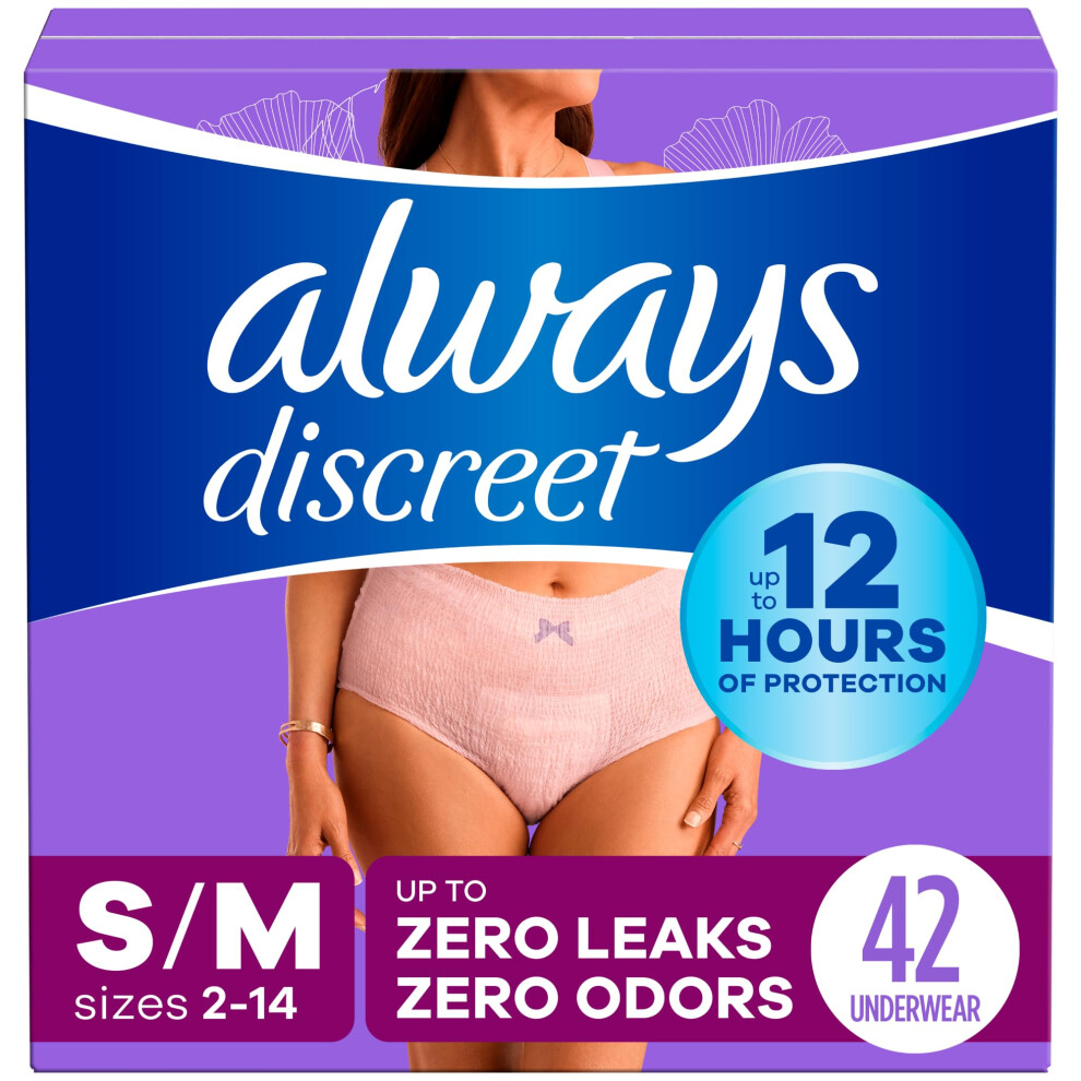 Always Discreet Incontinence Underwear for Women Maximum Absorbency  S/M  42 Count (Packaging May Vary)