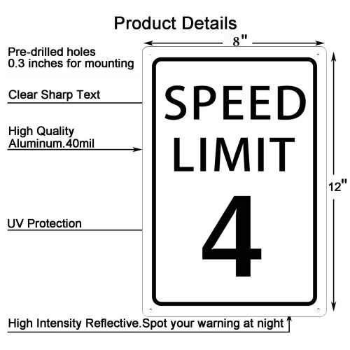 Limite de velocidade 4 sinal metal mph aviso lento trfego estrada sinal de rua 8x12 polegadas 1