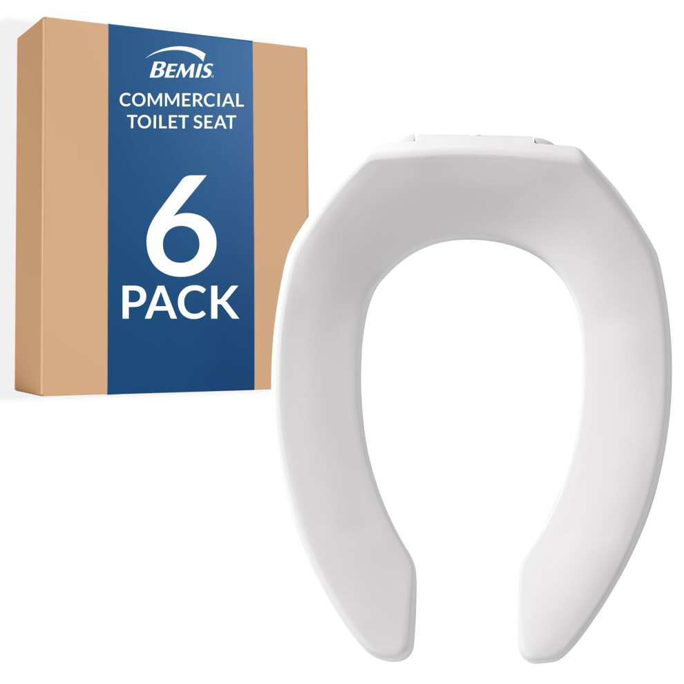 Bemis 6 Pack Commercial Open Front Plastic Toilet Seat  Heavy Duty Industrial Seat without Lid  Secure Installation for Long Lasting Use  Elongated  W