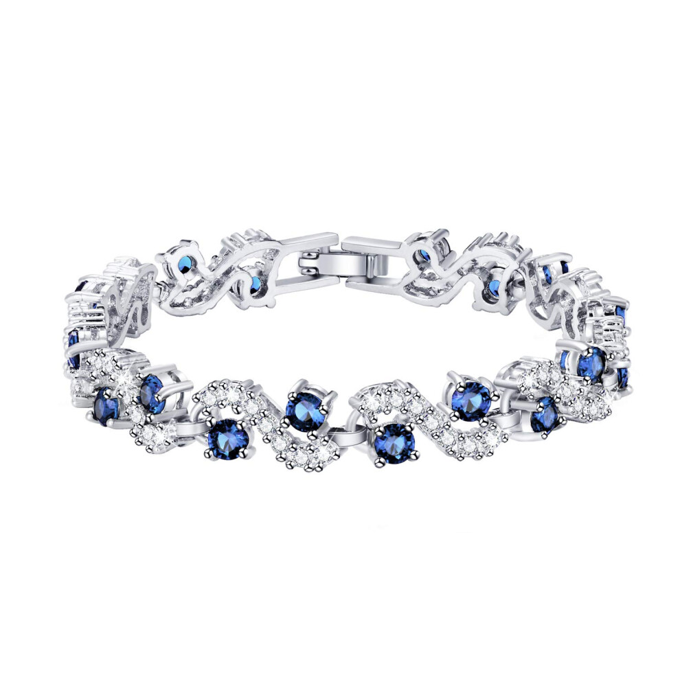 Bracelet Feraco Tennis bleu en oxyde de zirconium pour maman et fille, classique, plaqu    14 carats, saphir, cristal, bijoux pour la Saint-Valentin