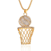 YOOESTORES82 Basketball Chain Necklace Basketball Necklace 14k Gold Basketball Pendant Necklace Hiphop Rhinestone Basketball Hoop Sports Necklace (Go