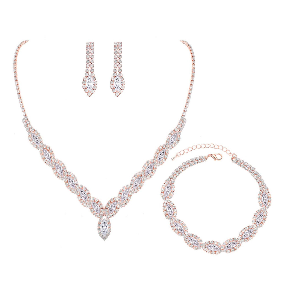 Ruzzykea Ensemble de bijoux avec collier et boucles d'oreilles en strass CZ pour mari   e, demoiselle d'honneur, mariage, soir   e, bal de promo (3 e