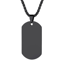 Richsteel Black Plain Dog Tag Necklace for Men ID/Name Jewelry Father's Day Gift