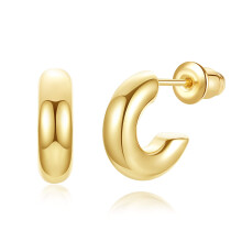 Wowshow - Orecchini a cerchio piccoli in oro per donna, mini orecchini a cerchio spessi in oro placcato 14 carati, regalo per donna, 13 mm