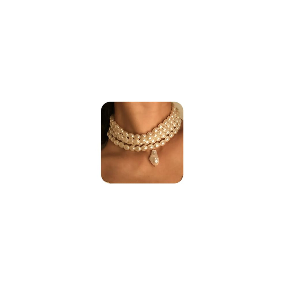 Collier de perles Xerling pour femme, pendentif en perles baroques, ras du cou, cha  ne multicouche, collier de mariage pour bal de promo, collier ras