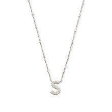 Kendra Scott Letter S Pendant Necklace for Women Fashion Jewelry Rhodium-Plated Brass Rhodium Metal Letter S