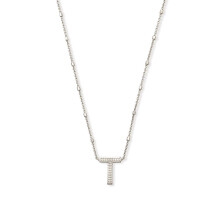 Kendra Scott Letter T Pendant Necklace for Women Fashion Jewelry Rhodium-Plated Brass Rhodium Metal Letter T