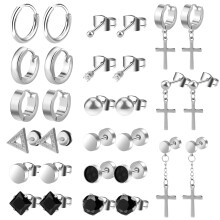 ONESING 30-teiliges Ohrringe-Set fur Herren, schwarze Ohrstecker, Herren-Ohrringe, Edelstahl-Ohrringe fur Manner und Frauen, Schmuck, Piercing, H