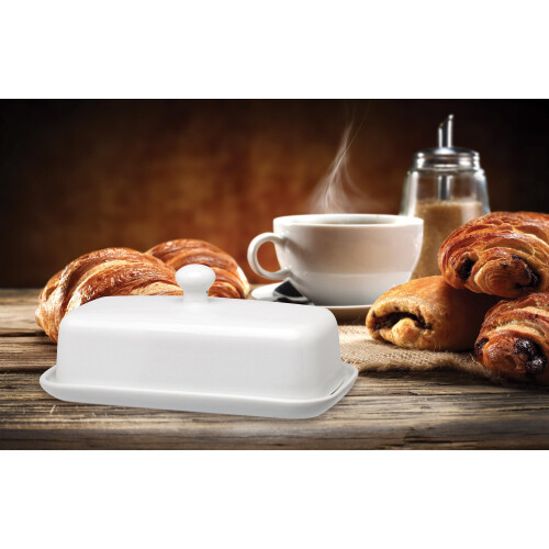 HIC Kitchen Butter Dish with Lid  Fine White Porcelain 1