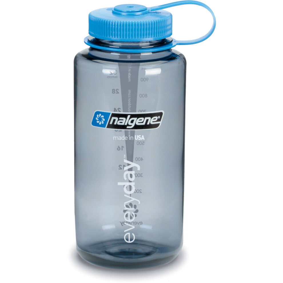 Nalgene Tritan Wide Mouth BPA-Free Water Bottle  Grey w/ Blue Cap  16 oz