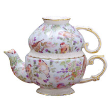 Gracie China by Coastline Imports 5-1/4-Inch Tea For One Set Blue Birds Chintz with Gold Trim