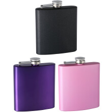 Hip Flask Holding 6 oz - Top Shelf Pearlized Pink Pocket Size - Stainless Steel Heavy Gauge Rustproof Screw-On Cap - Gift Box