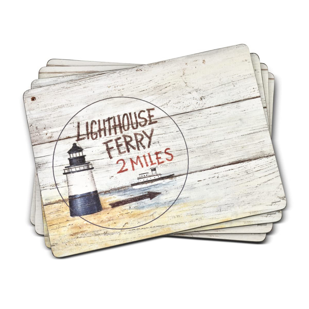 Pimpernel Coastal Signs Collection Placemats | Set of 4 | Heat Resistant Mats | Cork-Backed Board | Hard Placemat Set for Dining Table | Measures 15.7