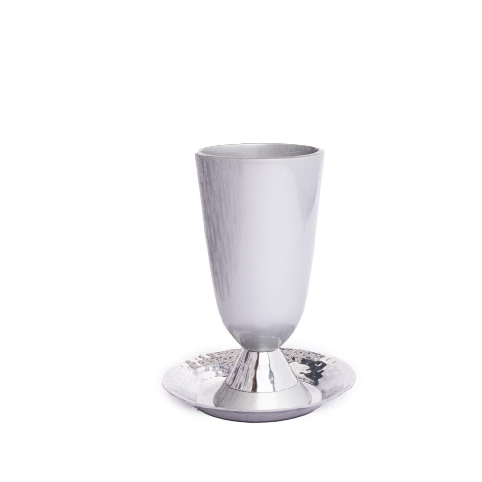 EMANUEL Yair Kiddush Cup Anodized Silver Aluminum with Hammered Finish (CUK-1)