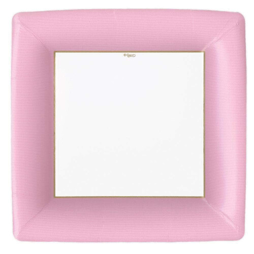 Entertaining with Caspari Grosgrain Square Dinner Plates (8 Pack)  Light Pink