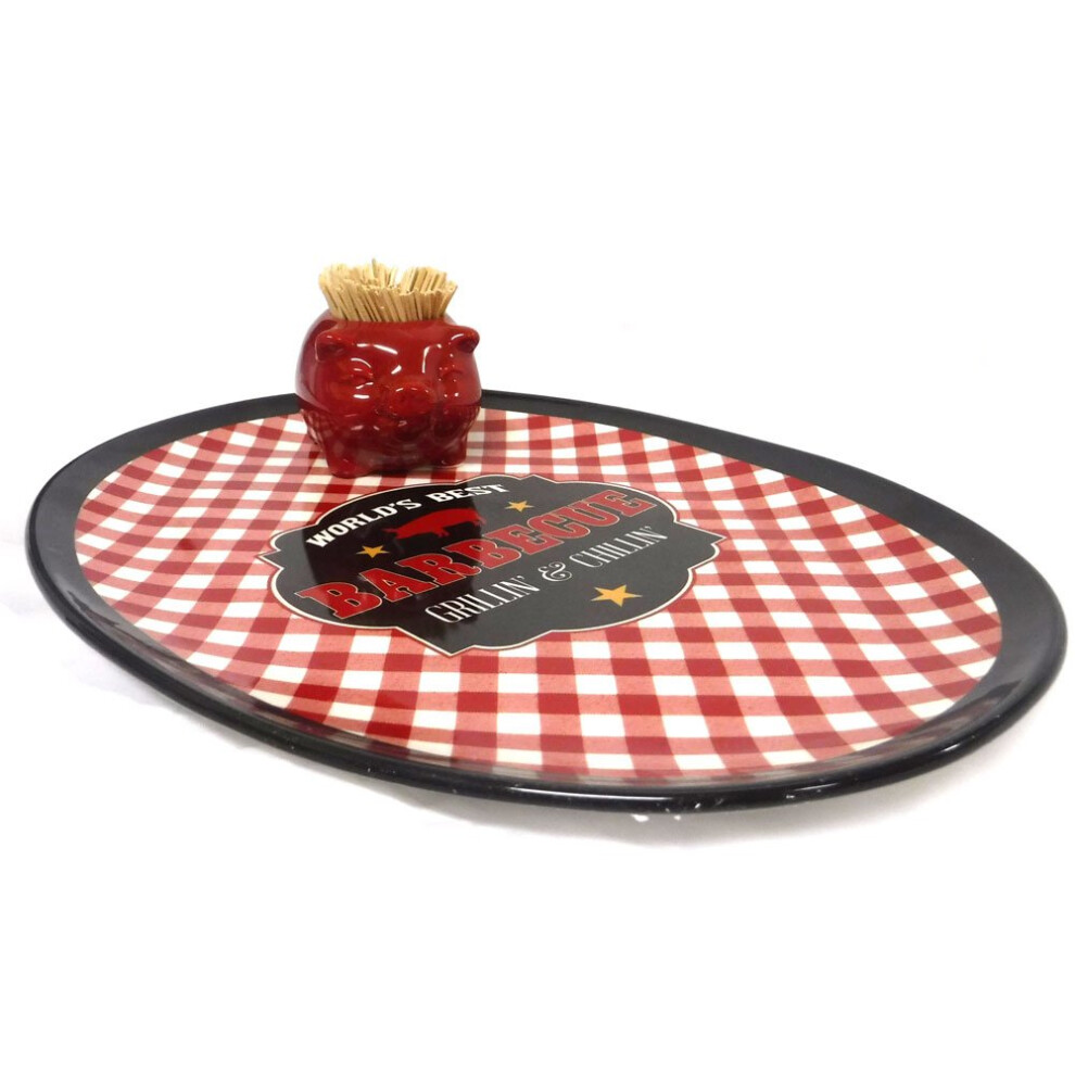 Ensemble De 2 Plateaux En C Ramique Et Porte-Cure-Dents En Forme De Cochon-image