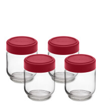 Cuisipro burkar med lock 6 oz glasburkar med luftttt lock med bred mun 4-pack konservburkar fr flytande glasbehllare fr yoghurt Spice Red