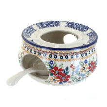 Ohrievac cajn ka Blue Rose Polish Pottery Red Daisy