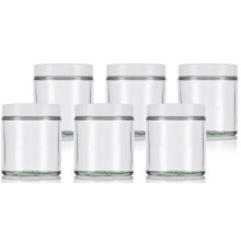 4 oz / 120 ml klar tyk glaskrukke med hvide glatte l?g (6 pakke)
