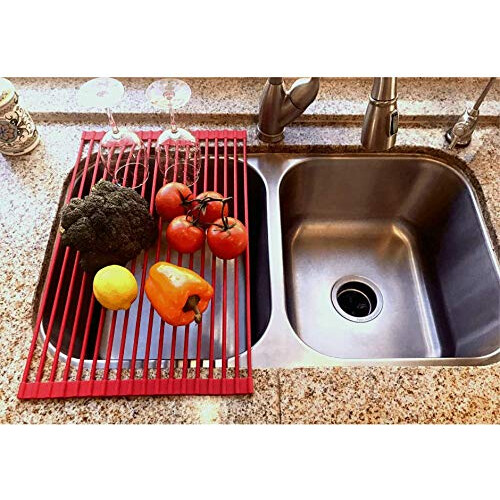 True & Tidy  Multi-Purpose Over The Sink Roll-Up Drying Rack  DR-881  Red 2