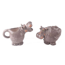 Blue Sky Ceramic 6,5 """" X 3,5 """" X 5,25 """" og 5,5 """" X 3,5 """" X 4,25 """" Hippo Creamer and Sugar Bowl Medium Multi Multi Multi