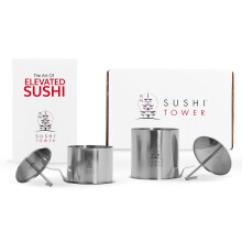 Sushi Tower The Original Kit - Premium Stainless Steel Sushi Making Set Featuring 2 Sizes Storage Container Free Gifts & Recipe Book: The Art of El