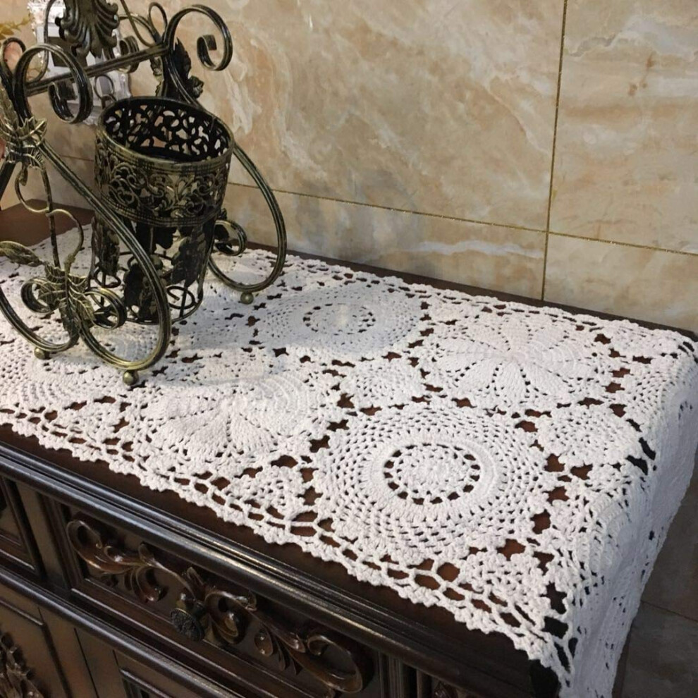 USTIDE Rustic Floral Table Runner 15.7""""x27.5"""" 2pc White Hand Crochet Table Placemats Lace Cotton Table Doilies Lace Table Runner for Party-image-OPC-PGC682H-NEW