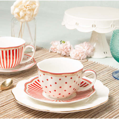 Grace Teaware Κόκκινη Τελετή Σχέδιο 9-ών Porcelain Φλυτζάνι και Πιατάκι, Σετ 2 (G1960264RD-2) 1