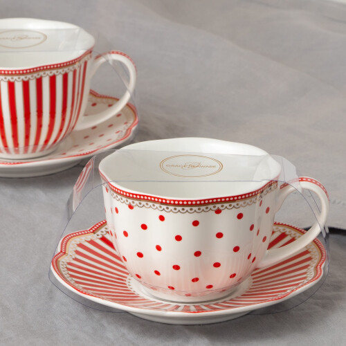 Grace Teaware Κόκκινη Τελετή Σχέδιο 9-ών Porcelain Φλυτζάνι και Πιατάκι, Σετ 2 (G1960264RD-2) 2