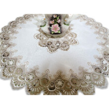Galleria di Giovanni 34"""" X-Large Lace Doily Table Topper Taupe Neutrals & White Tablecloth Round Dresser Scarf