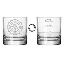 MIP 11 oz Rocks Whiskey Highball Glass Two Sided Fire Department Firefighter