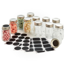 2,5 oz Sm Mason-burkar med lock & svarta tavlor (12-pack) Lufttta Mini Mason-burkar fr festfavoriter Kryddor Sylt Kryddor Honung Gel Godis Sh