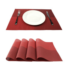 GEFEII Deluxe PVC Woven Vinyl Non-slip Heat-Resistant Grid Placemats Kitchen Dining Party Environmental Table Mats Place Mats Pad Cushion (Red 6)