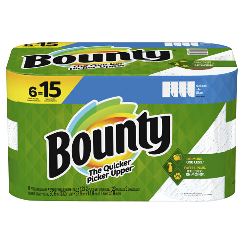 Bounty Select-A-Size Paper Towels  6 Double Plus Rolls = 15 Regular Rolls