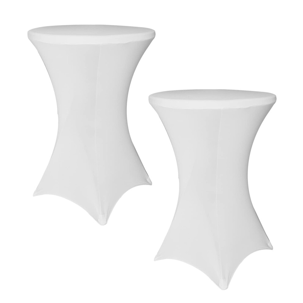 SUNTQ Lot de 2 nappes rondes extensibles en    lasthanne pour table de cocktail, mariage, anniversaire, banquet, table de bistrot, blanc, 76-81 cm
