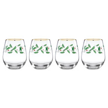 Lenox 888202 Holiday 4-Piece Stemless Wine Glasses Christmas Drinkware Set Hosting
