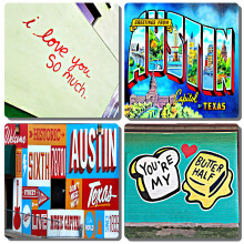 EXIT82ART - Stone Drink Coasters (Set of 4). Austin Texas Street Murals. Tumbled Stone Cork-Backed
