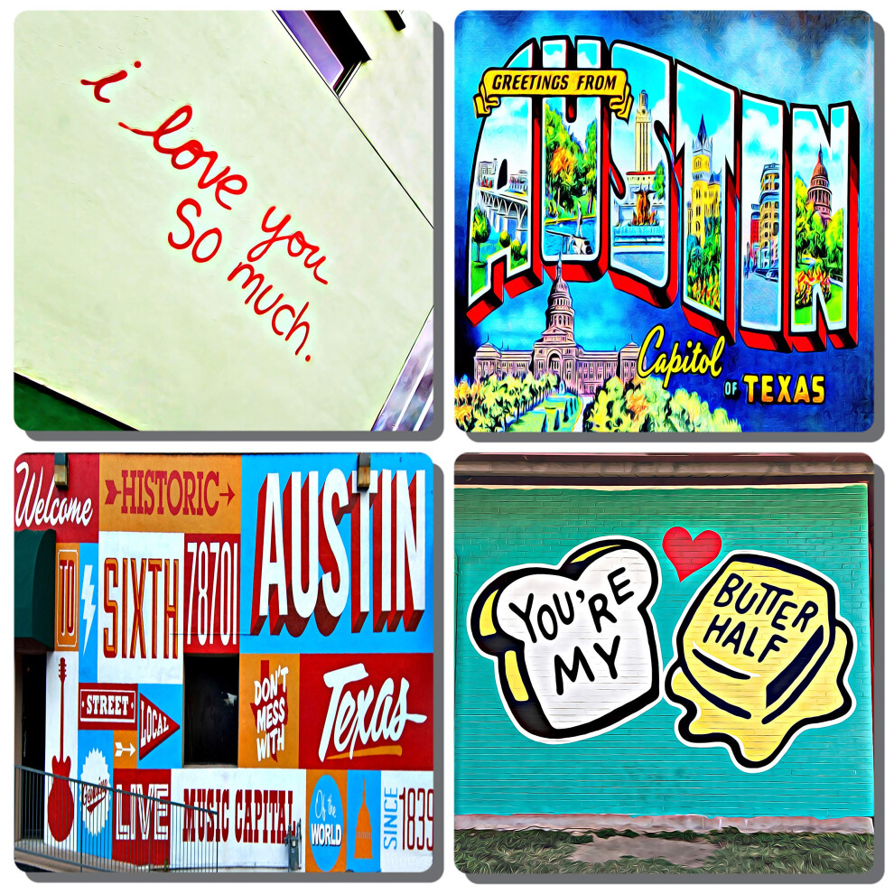 EXIT82ART - Kamienne Podstawki Na Napoje (Zestaw 4 Szt.). Murale Uliczne W Austin W Teksasie. Oparty Na Korku Kamiennym-image