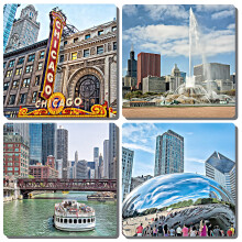 EXIT82ART - Stone Drink Coasters (Set of 4). Iconic Chicago. Tumbled Stone Cork-Backed.