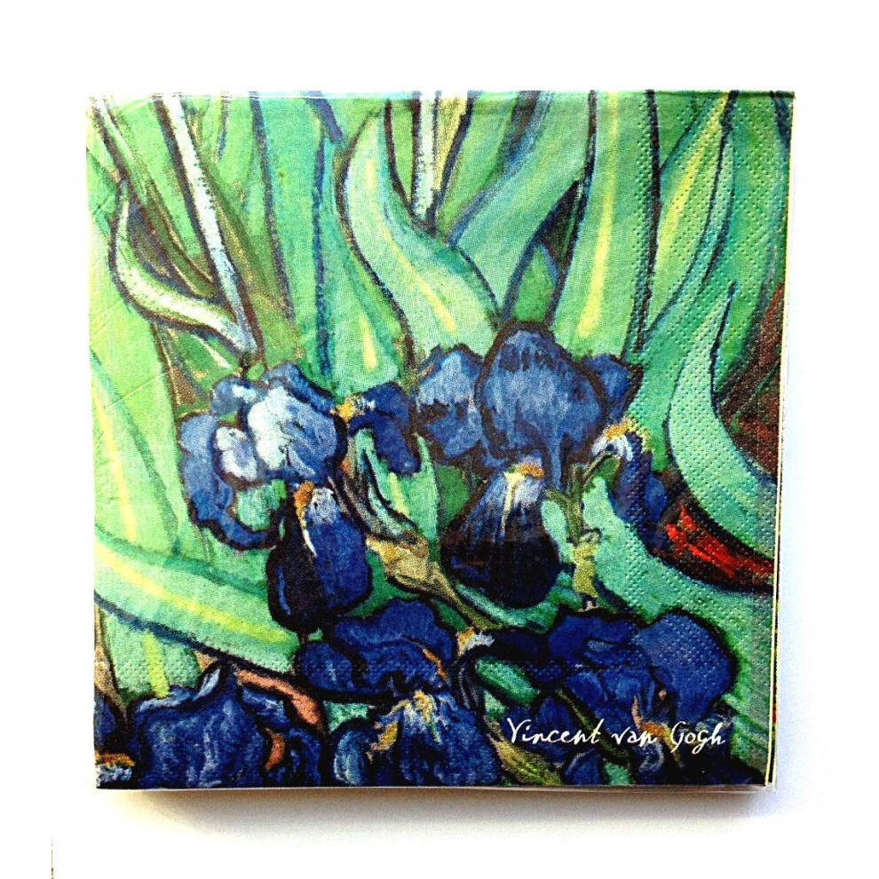 Serviettes En Papier Monarque Pour Cocktails Et Boissons, 12,7 X 12,7 Cm, Paquet De 20 (Iris De Van Gogh)-image