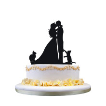 YAMI COCU Bryllupskage Toppers Katte Sort Akryl Kage Topper af forlovelse og bryllup med brud og brudgom