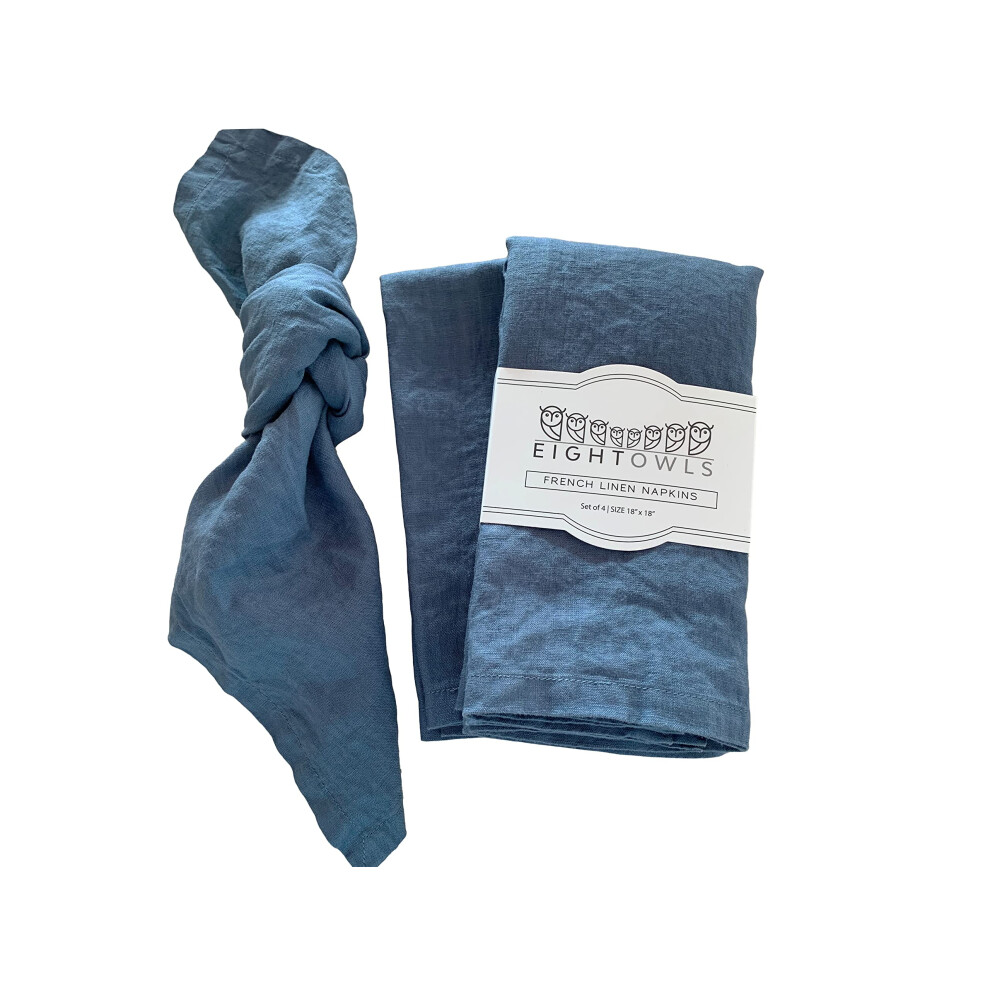 Serviettes en lin - 100 % lin fran   ais - Serviettes en pur lin lav    - Dimensions : 45,7 x 45,7 cm - Lot de 4 (bleu sarcelle doux)