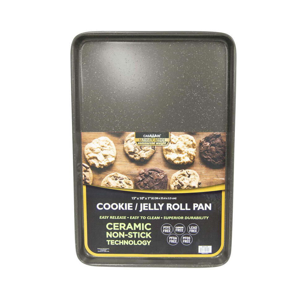 casaWare 15 x 10 x 1-Inch Ultimate Series Commercial Weight Ceramic Non-Stick Coating Cookie/Jelly Roll Pan (Silver Granite)