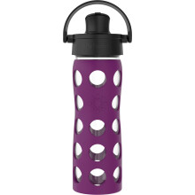 Lifefactory 16-Unzen-Glaswasserflasche mit aktivem Klappverschluss und sch   tzender Silikonh   lle, Pflaume