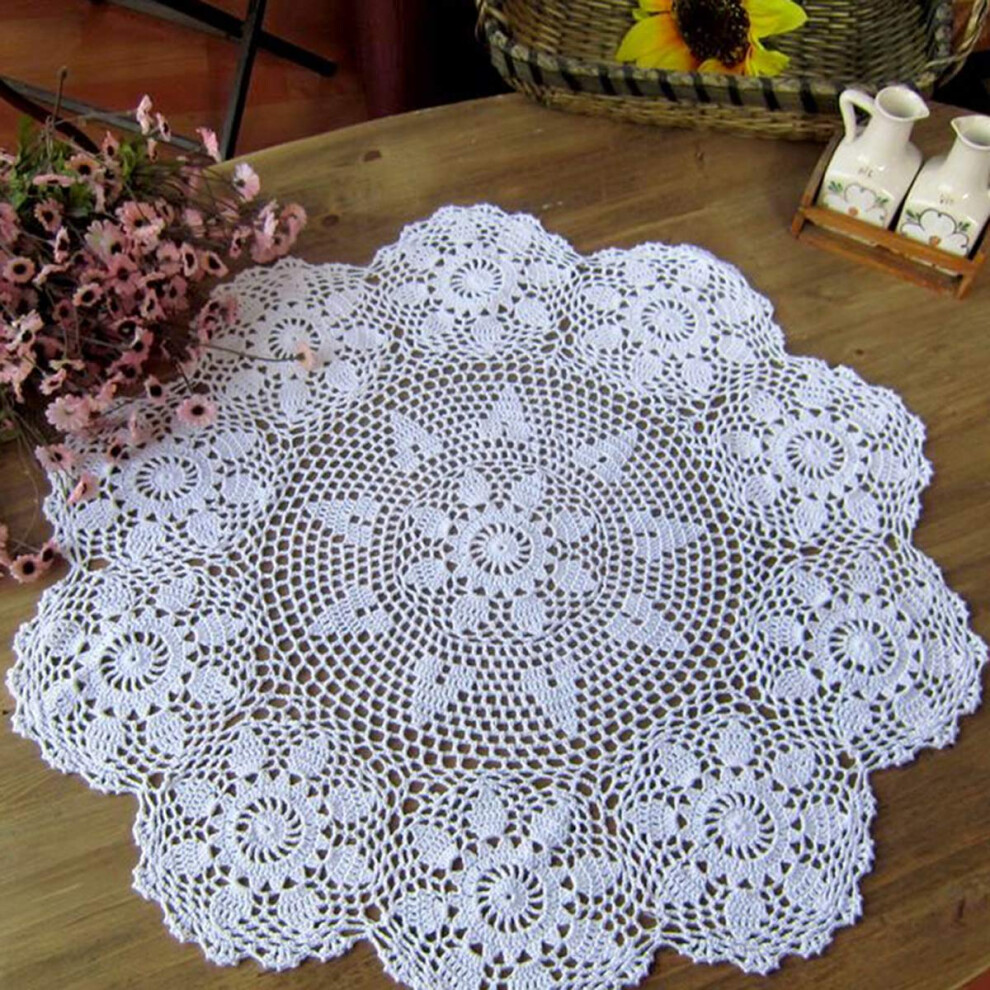 Janef Nappe en coton crochet   e blanche faite     la main Nappes rondes en dentelle 35 pouces.