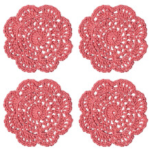 Phantomon Lace Round Crochet Doilies Handmade Coasters  4-Inch  Pack of 4 (Pink)