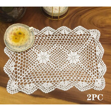 Janef White Handmade Crochet Doilies Cotton Table mats Lace Doilies Doily Rectangle Lace Placemats Crochet Placemat 11 by 17 Inches 2PC.
