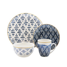 Elle Collection Delice Casual Round Dinnerware Set - 16-Piece Porcelain Party-4 Dinner & 4 Salad Plates  4 Bowls  4 Mugs - Gift for Special Occasion o