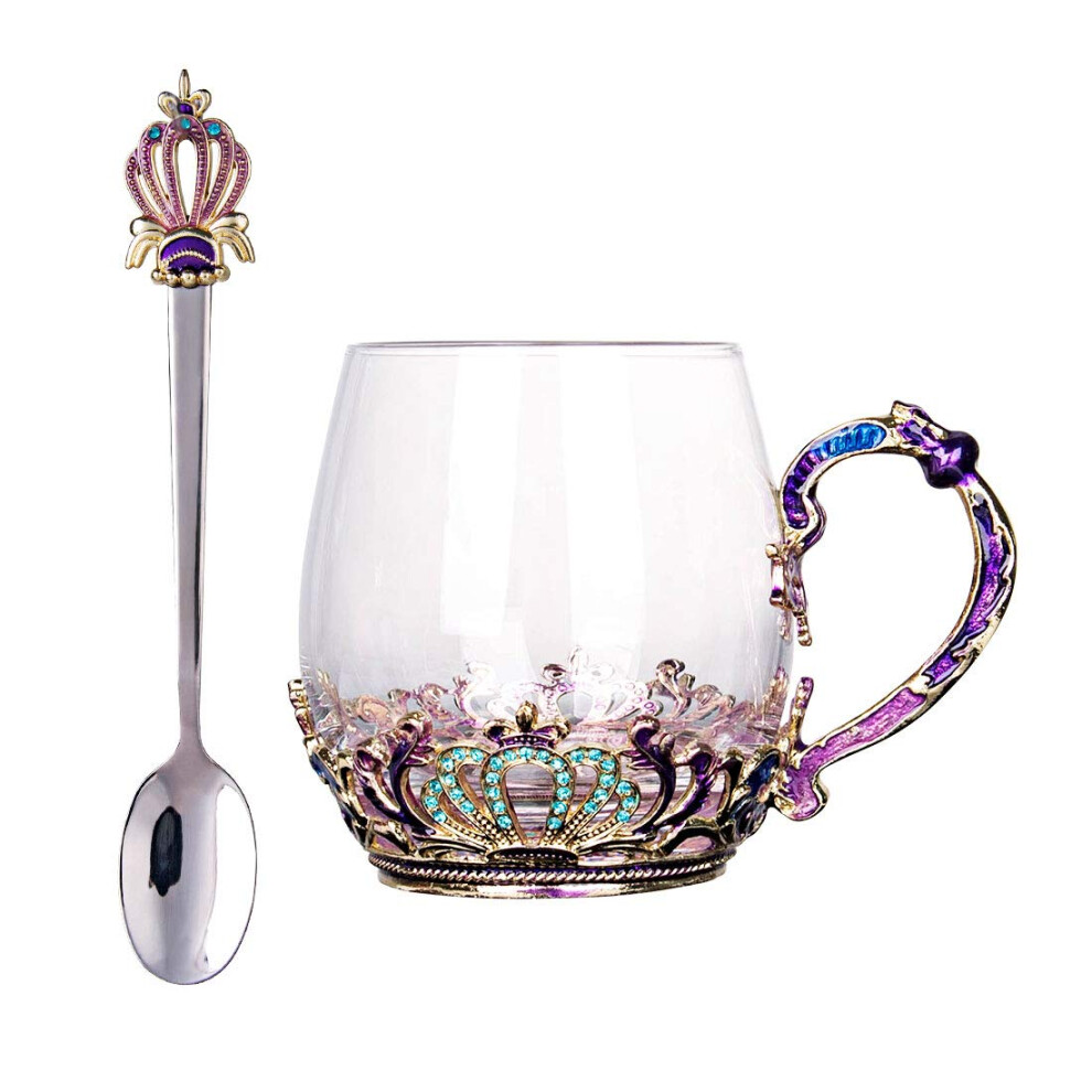 Swthony - Taza De T De Cristal Con Cuchara, Estilo Europeo, Con Flores Talladas, Regalo De Cumplea Os Para Mujer, Esposa, Mam , Abuela-image