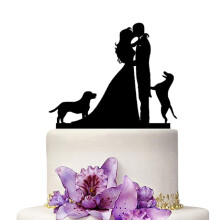 YAMI COCU Bryllupskage Toppers Hunde Sort Akryl Kage Topper af forlovelse og bryllup med brud og brudgom